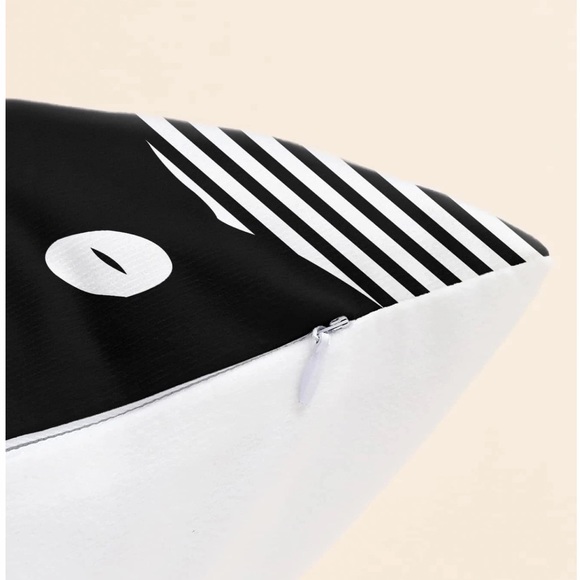 Cat Theme Pillow Cover Zippered Decorative Square Black White 17.7 in X 17.7 in - Picture 7 of 16